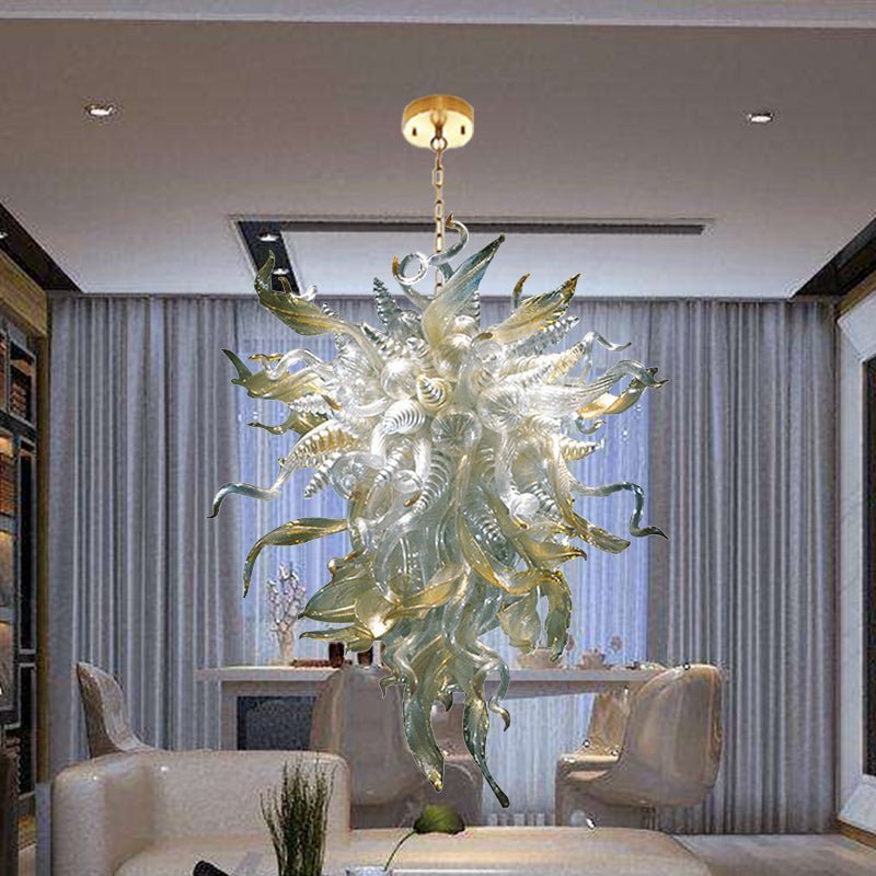 Hand Blown Glass Chandelier with Horn and Leaf Design – Luxury Murano Style Pendant Light - BeyPan