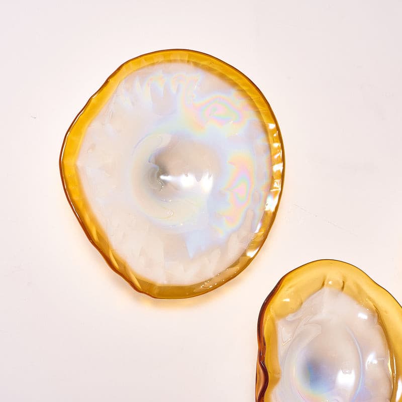 Hand Blown Glass Wall Plates Crystal Golden And Pearl White D10inches - BeyPan Hauptbild