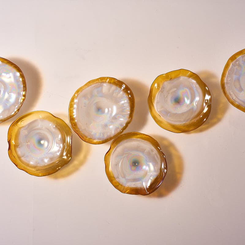 Hand Blown Glass Wall Plates Crystal Golden And Pearl White D10inches Zweitbild