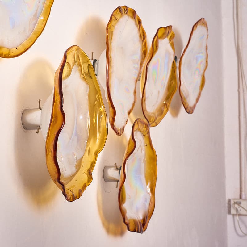 Hand Blown Glass Wall Plates Crystal Golden And Pearl White D10inches - BeyPan