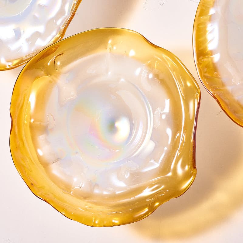 Hand Blown Glass Wall Plates Crystal Golden And Pearl White D10inches - BeyPan