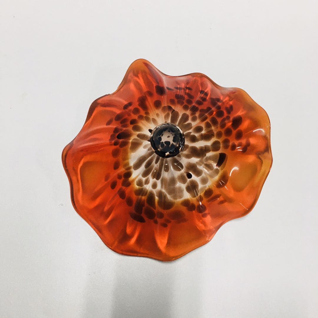 Hand Blown Murano Glass Wall Plate Orange And Brown Spots D12inches - BeyPan