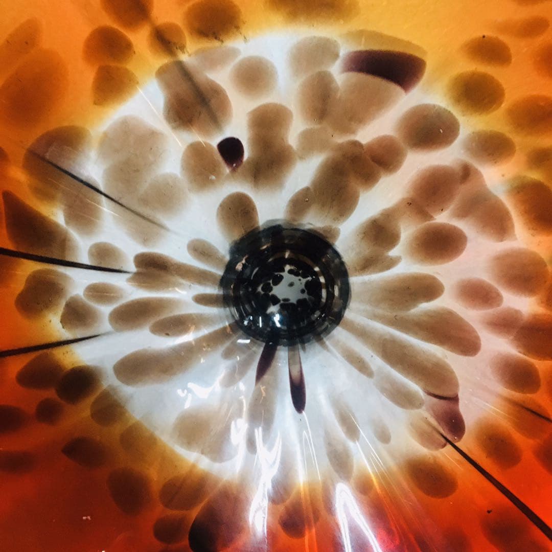 Hand Blown Murano Glass Wall Plate Orange And Brown Spots D12inches - BeyPan