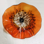 Hand Blown Murano Glass Wall Plate Orange And Brown Spots D12inches - BeyPan