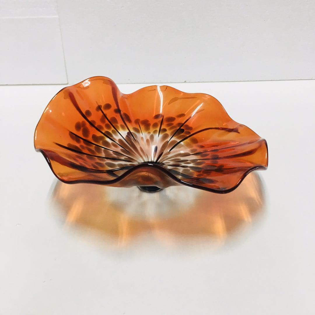 Hand Blown Murano Glass Wall Plate Orange And Brown Spots D12inches - BeyPan