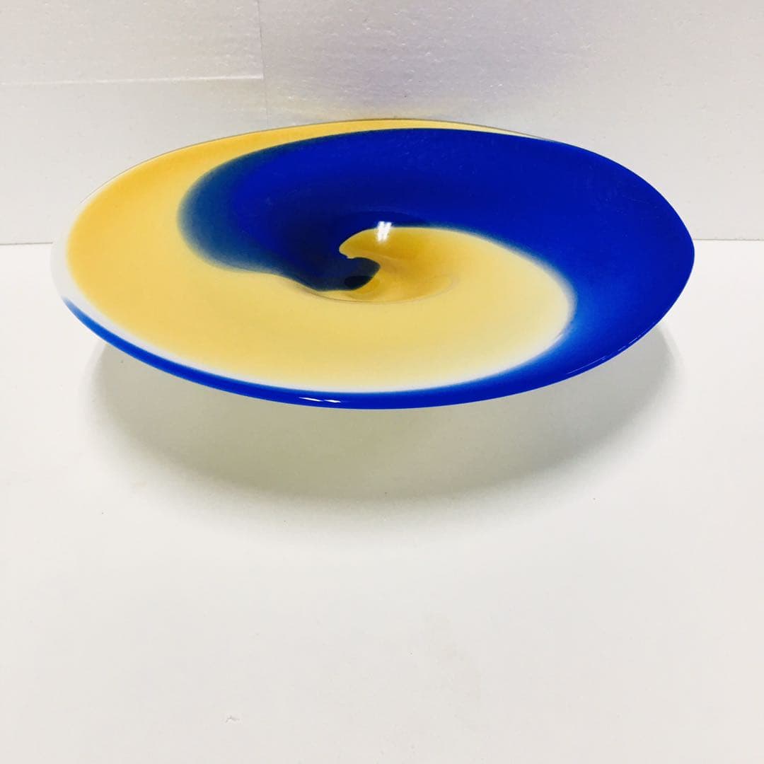 Hand Blown Murano Glass Wall Plates Blue And Yellow D12inches - BeyPan