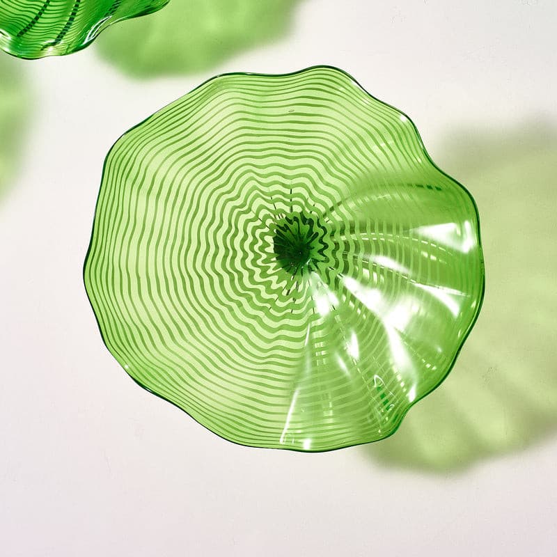 Hand Blown Murano Glass Wall Plates Clear Green D10Inches - BeyPan