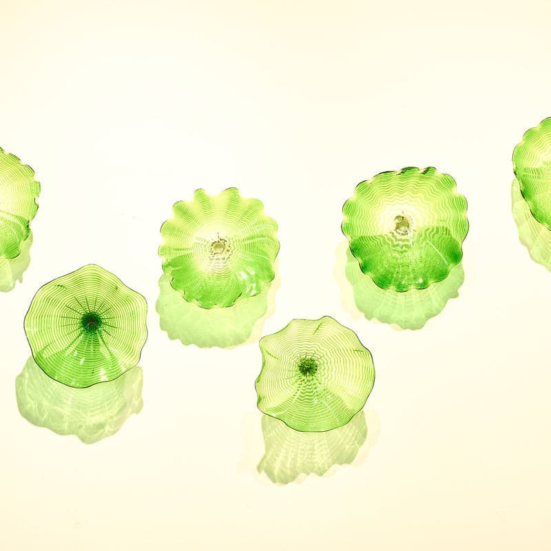 Hand Blown Murano Glass Wall Plates Clear Green D10Inches - BeyPan