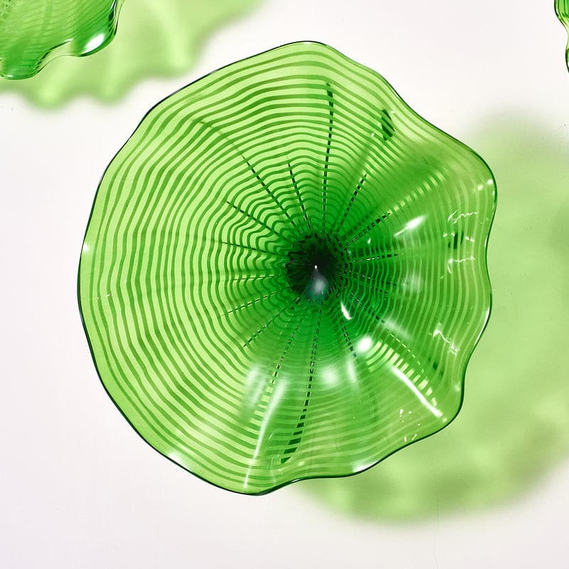 Hand Blown Murano Glass Wall Plates Clear Green D10Inches - BeyPan