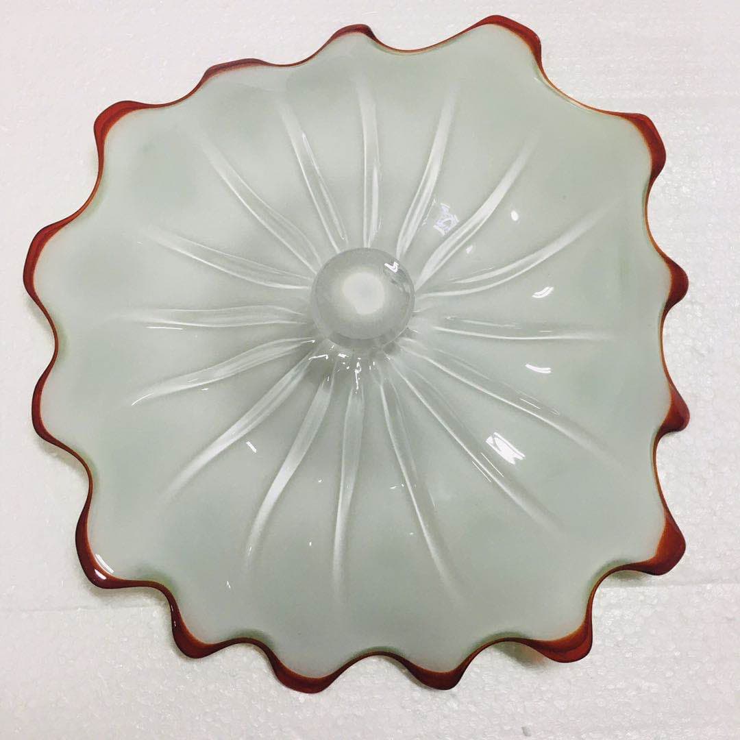 Hand Blown Murano Glass Wall Plates Green With Red Rim D12Inches - BeyPan