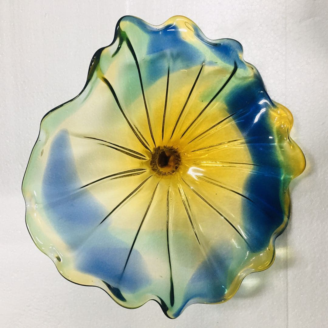 Hand Blown Murano Glass Wall Plates Yellow And Blue D12Inches - BeyPan Hauptbild