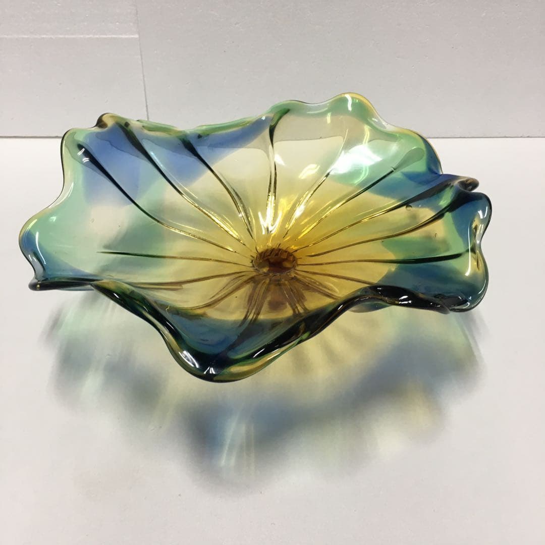 Hand Blown Murano Glass Wall Plates Yellow And Blue D12Inches - BeyPan