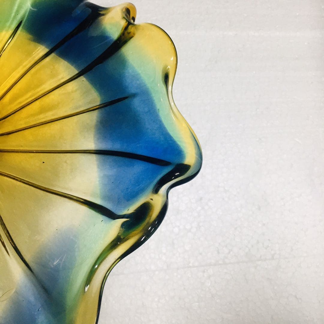 Hand Blown Murano Glass Wall Plates Yellow And Blue D12Inches - BeyPan