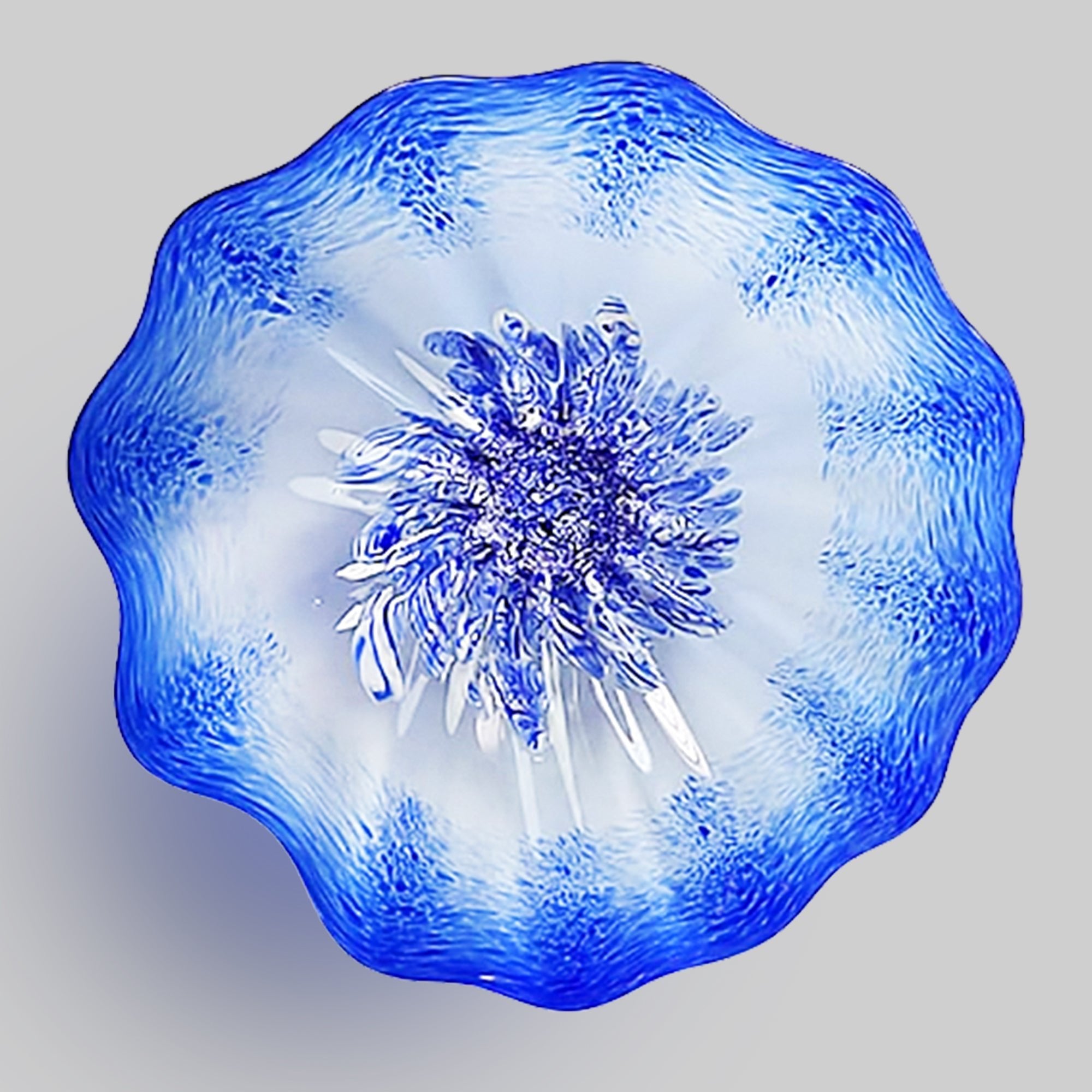 Hand Bowls Glass Blue and White Murano Art Glass Wall Decor Plate D12inches - BeyPan