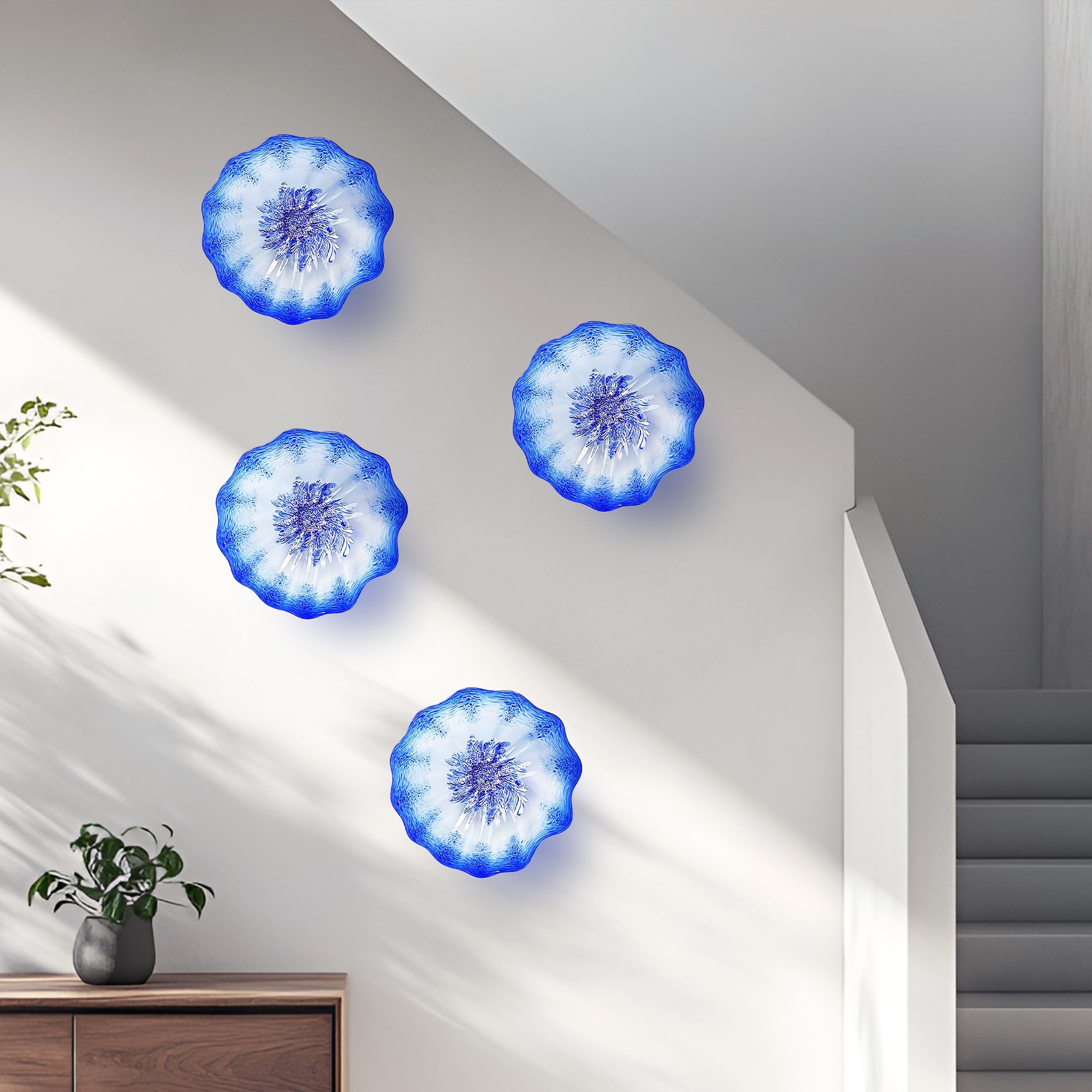 Hand Bowls Glass Blue and White Murano Art Glass Wall Decor Plate D12inches - BeyPan