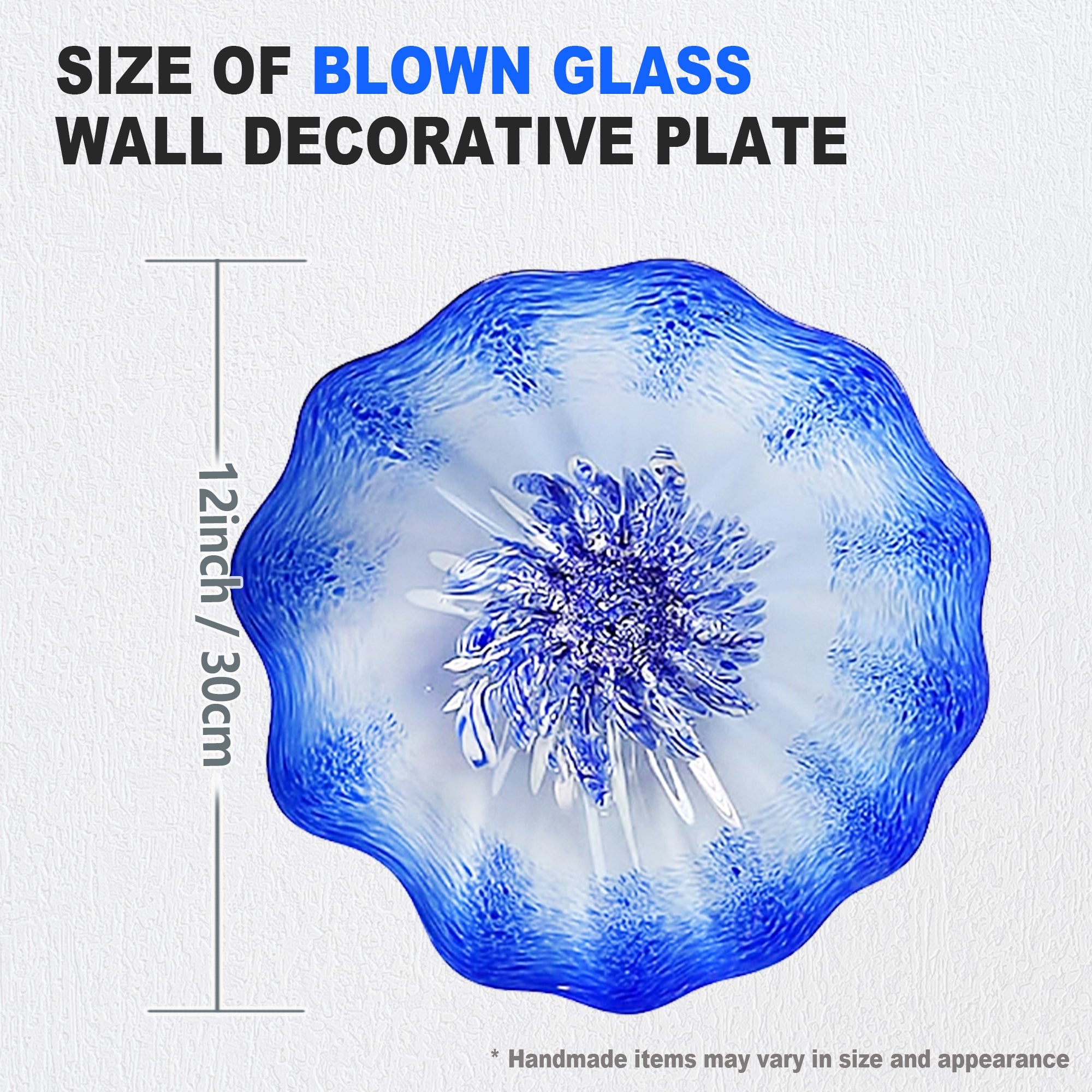 Hand Bowls Glass Blue and White Murano Art Glass Wall Decor Plate D12inches - BeyPan