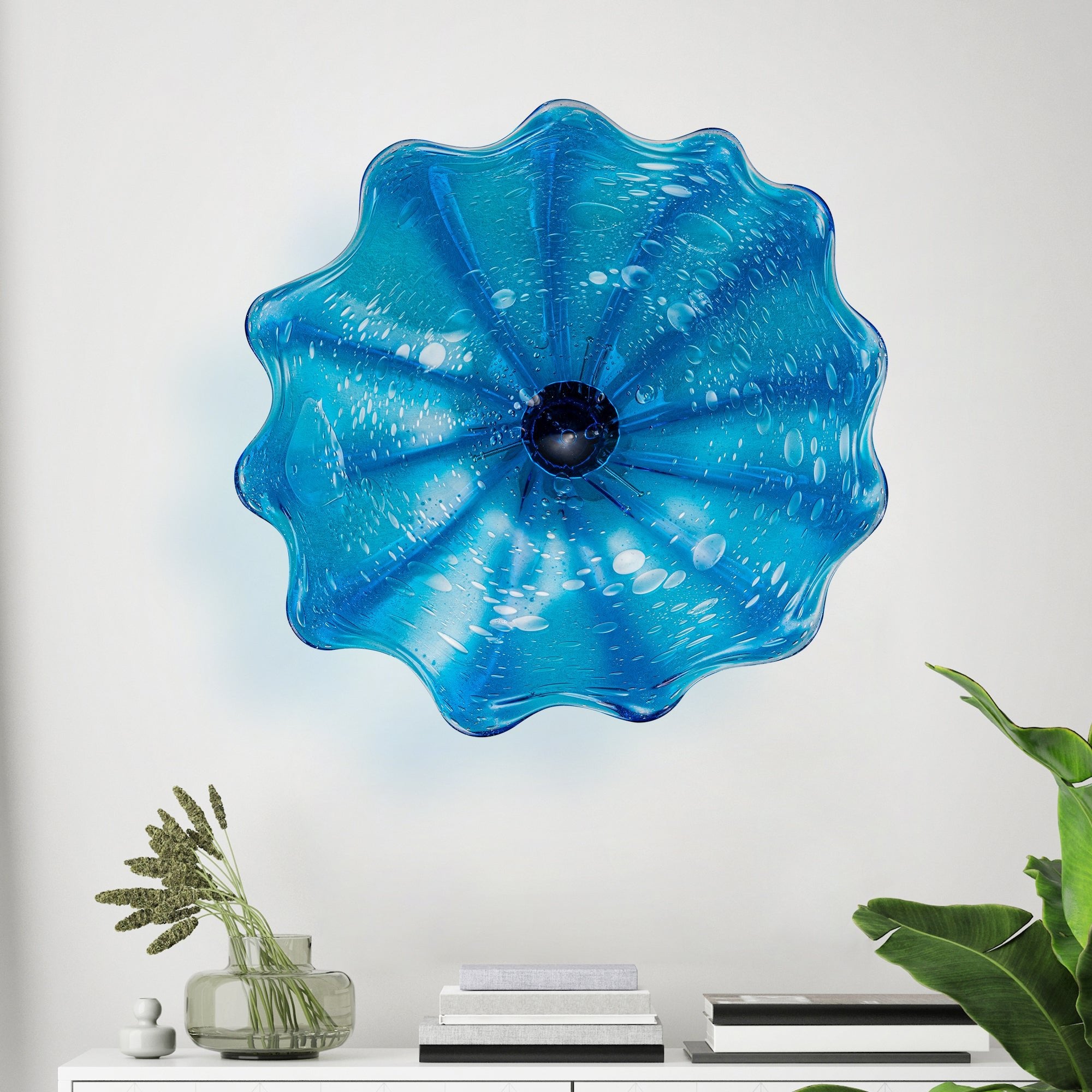 Hand Bowls Glass Blue Murano Art Glass Wall Decor Plate D12inches - BeyPan