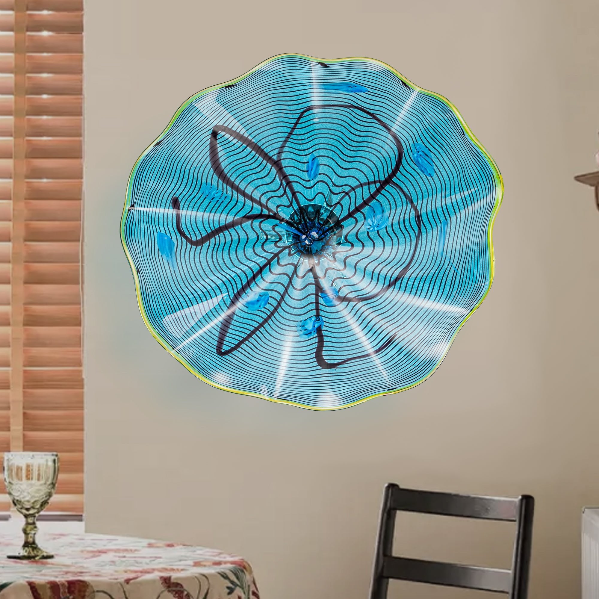 Hand Bowls Glass Blue Pattern Murano Art Glass Wall Decor Plate D12inches - BeyPan