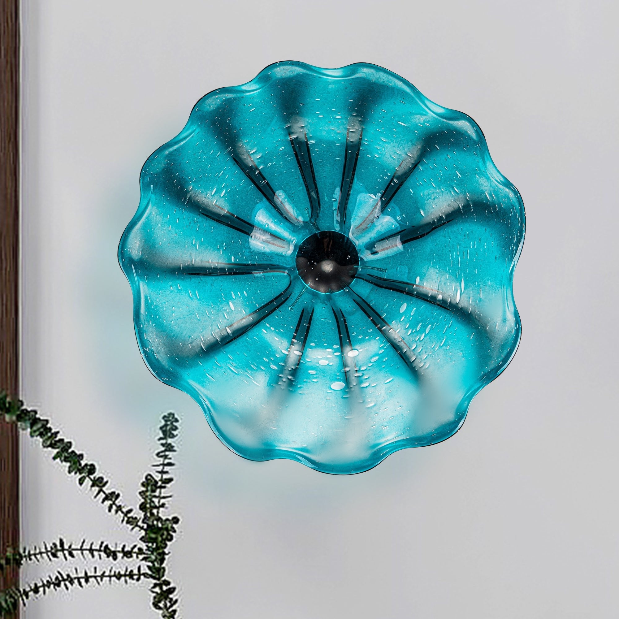 Hand Bowls Glass Cyan Blue Murano Art Glass Wall Decor Plate D12inches - BeyPan