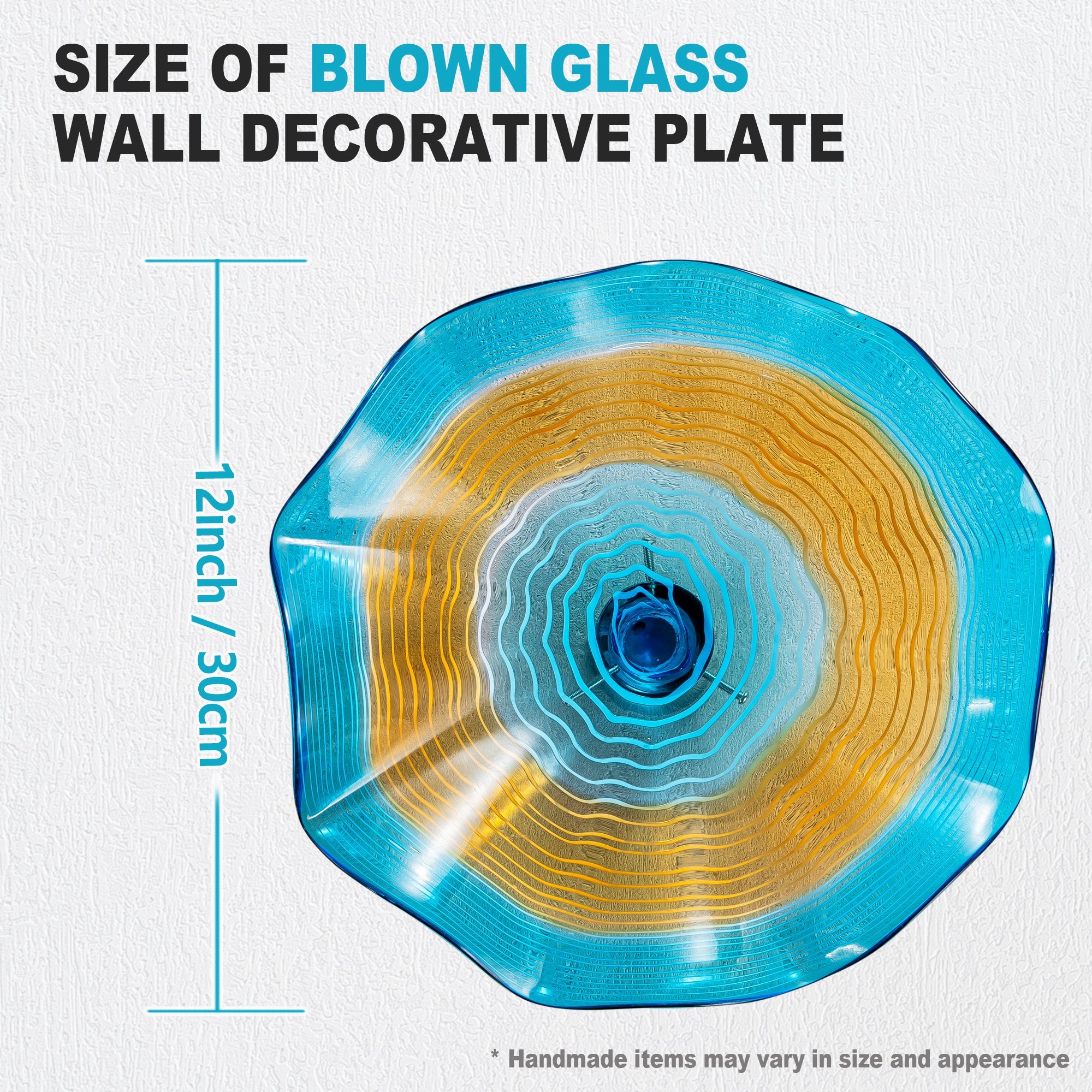 Hand Bowls Glass Cyan Blue Murano Art Glass Wall Decor Plate D12inches Zweitbild