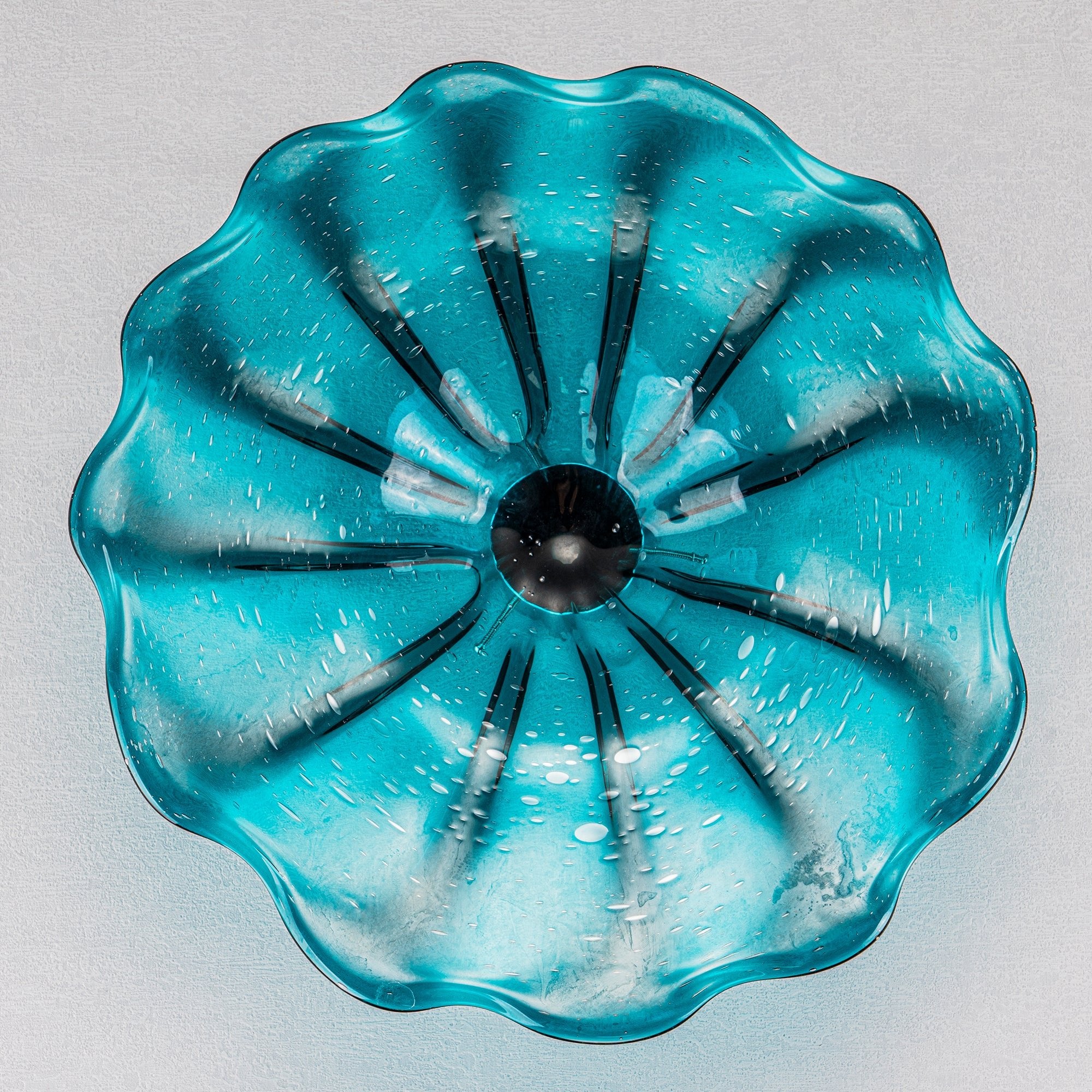 Hand Bowls Glass Cyan Blue Murano Art Glass Wall Decor Plate D12inches - BeyPan
