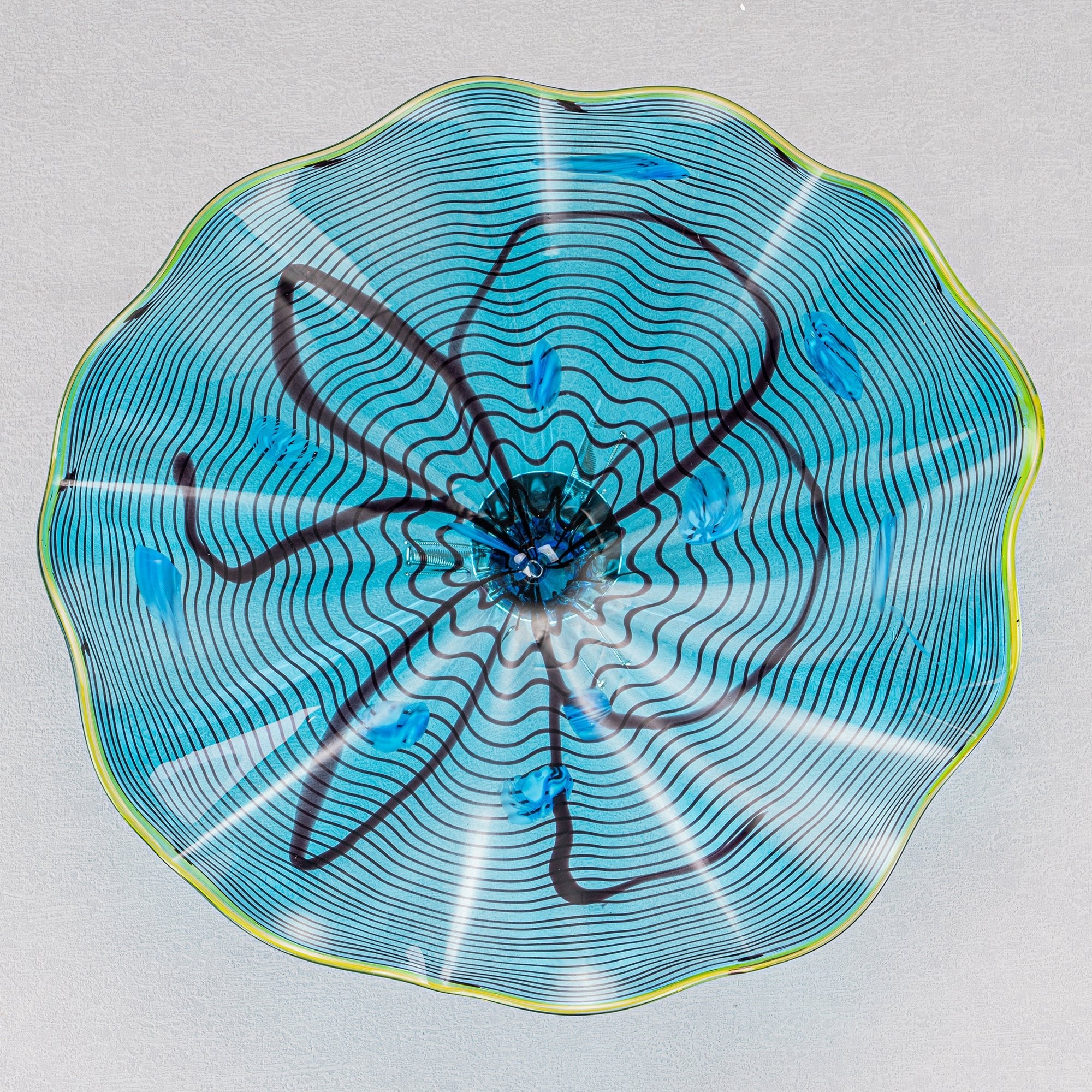 Hand Bowls Glass Cyan Blue Murano Art Glass Wall Decor Plate D12inches - BeyPan