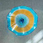 Hand Bowls Glass Cyan Blue Murano Art Glass Wall Decor Plate D12inches - BeyPan