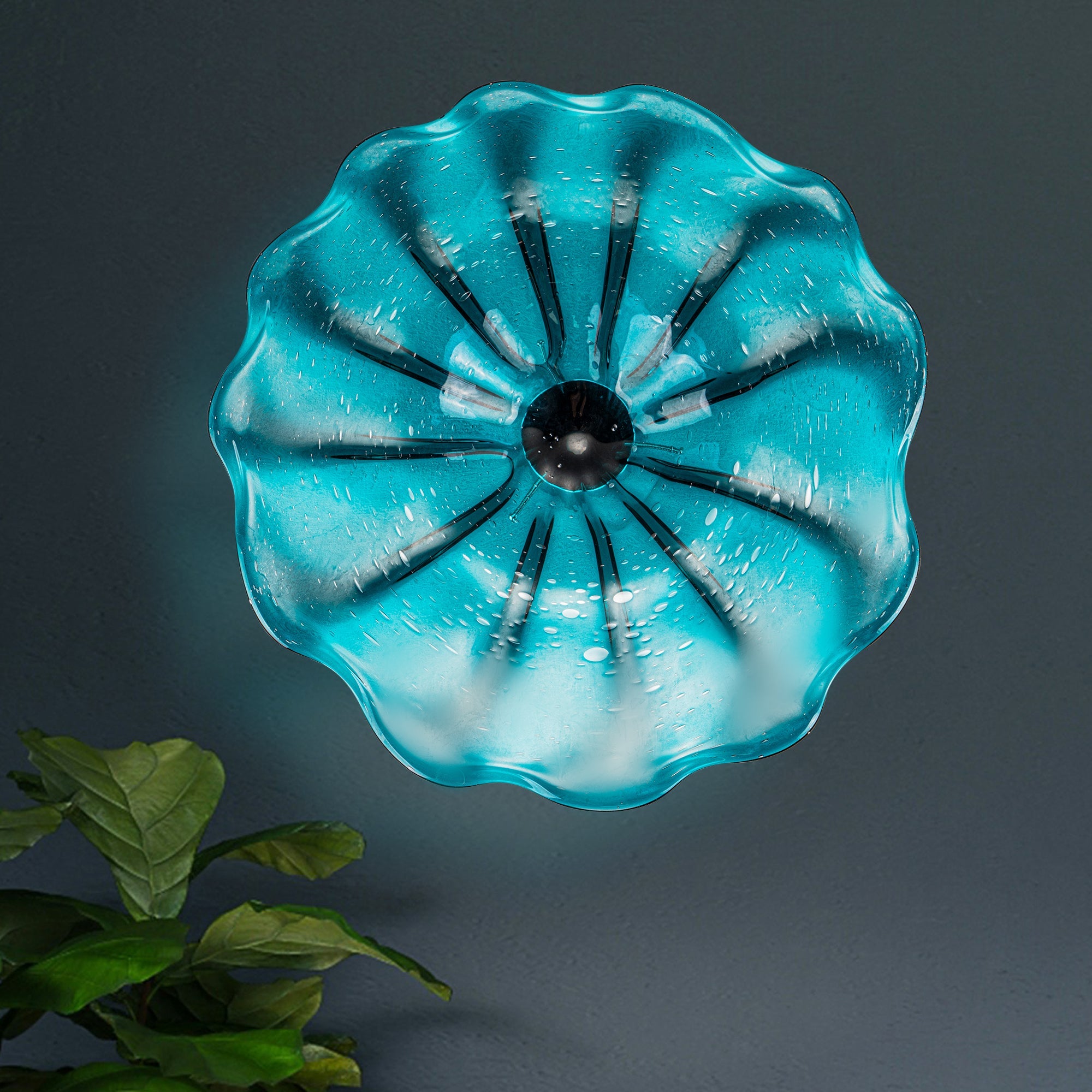 Hand Bowls Glass Cyan Murano Art Glass Wall Decor Plate D12inches - BeyPan