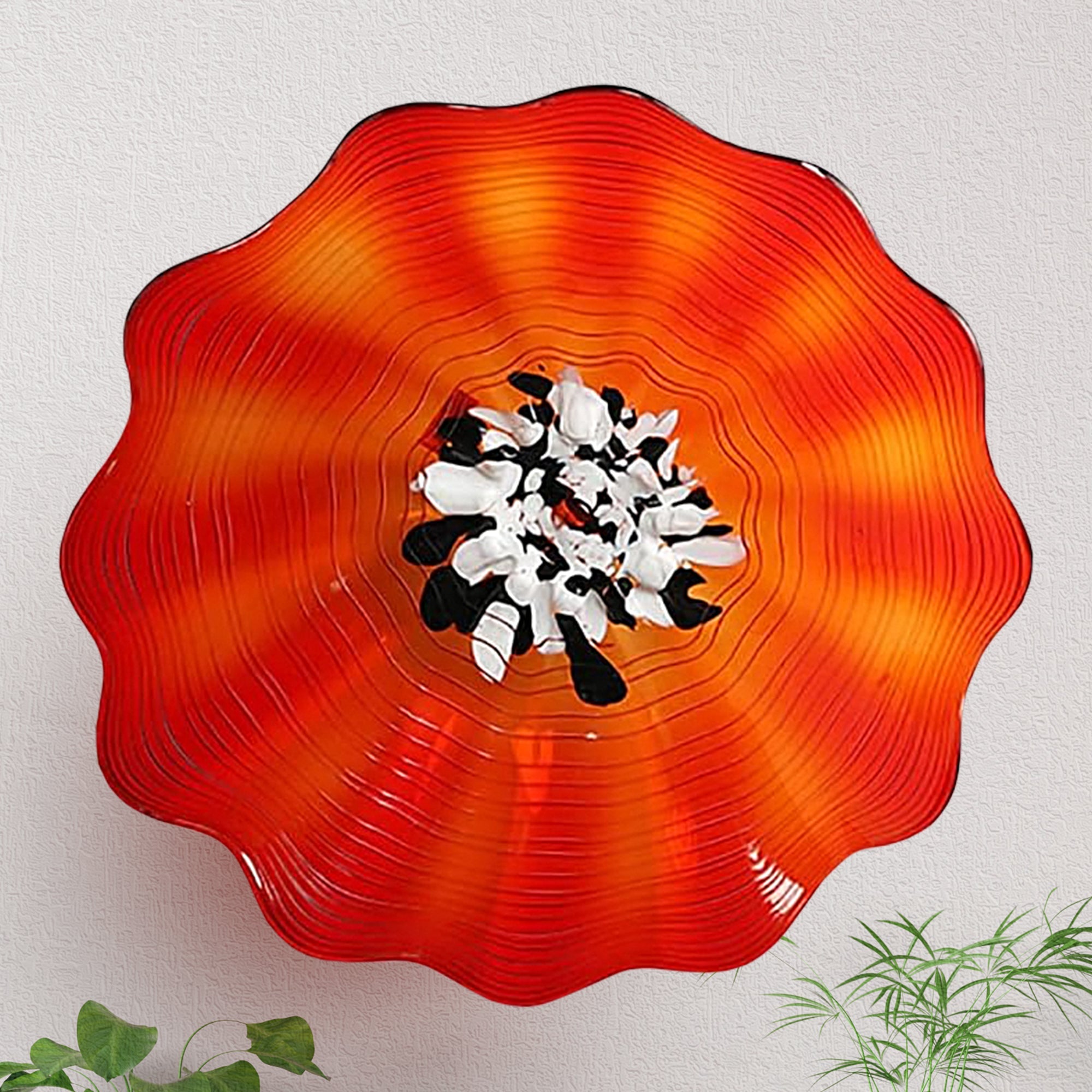 Hand Bowls Glass Deep Orange Murano Art Glass Wall Decor Plate D12inches - BeyPan