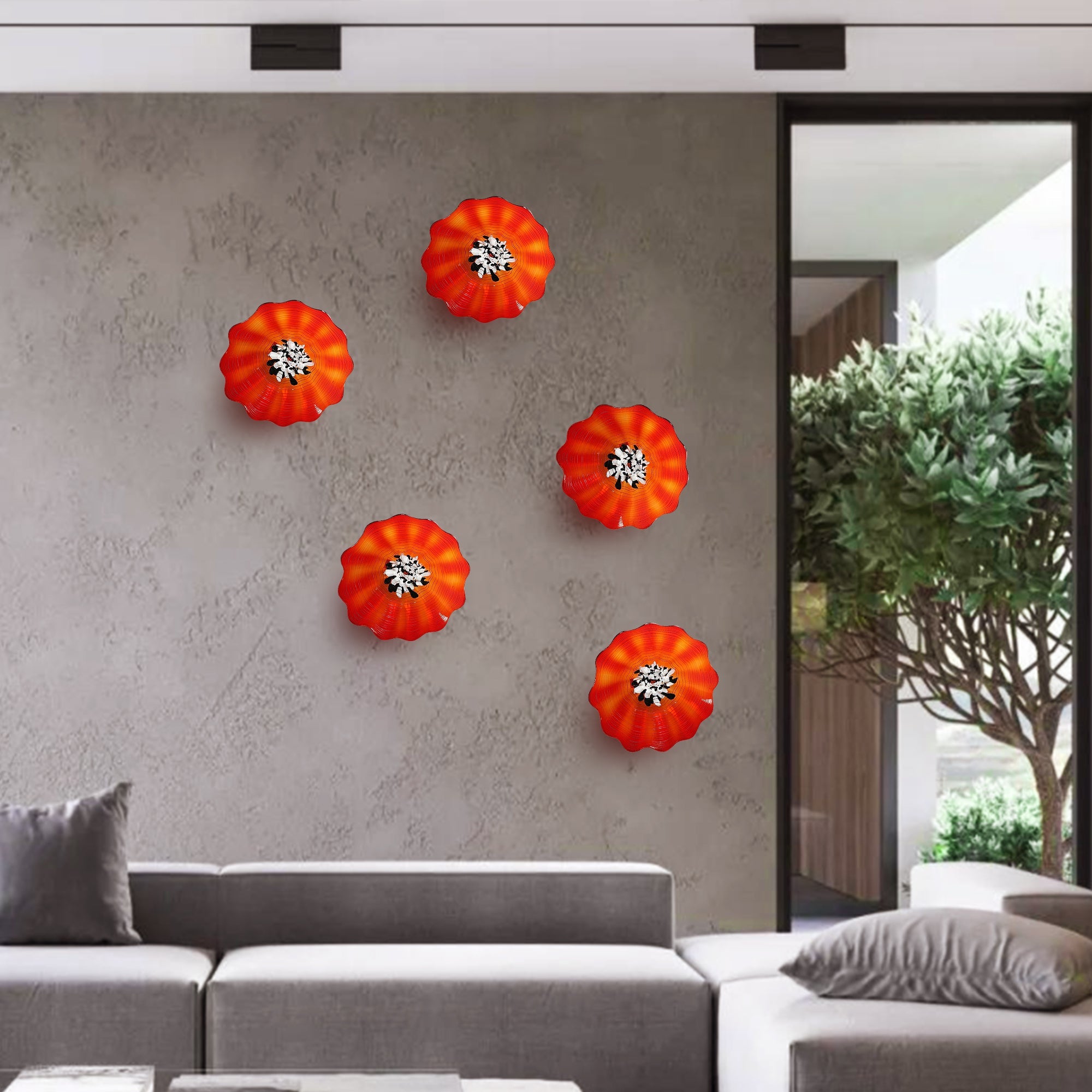 Hand Bowls Glass Deep Orange Murano Art Glass Wall Decor Plate D12inches - BeyPan