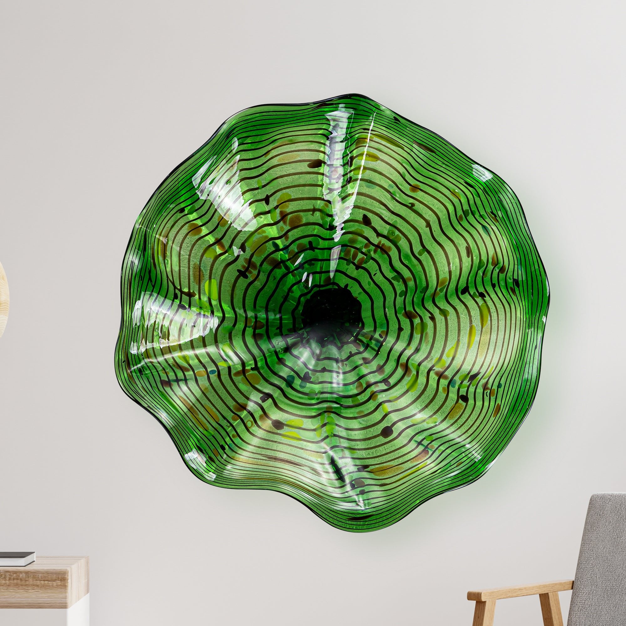 Hand Bowls Glass Green Dot Murano Art Glass Wall Decor Plate D12inches - BeyPan