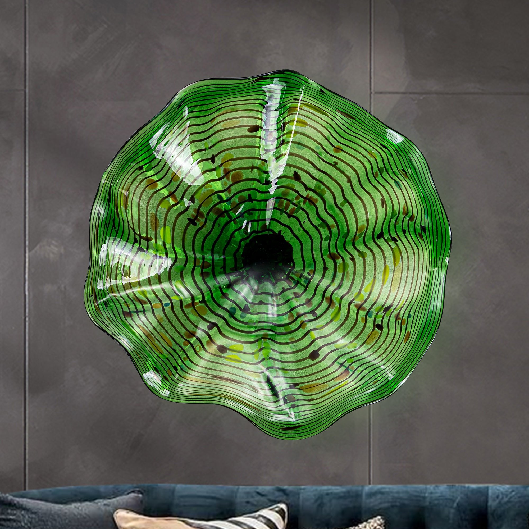 Hand Bowls Glass Green Dot Murano Art Glass Wall Decor Plate D12inches - BeyPan