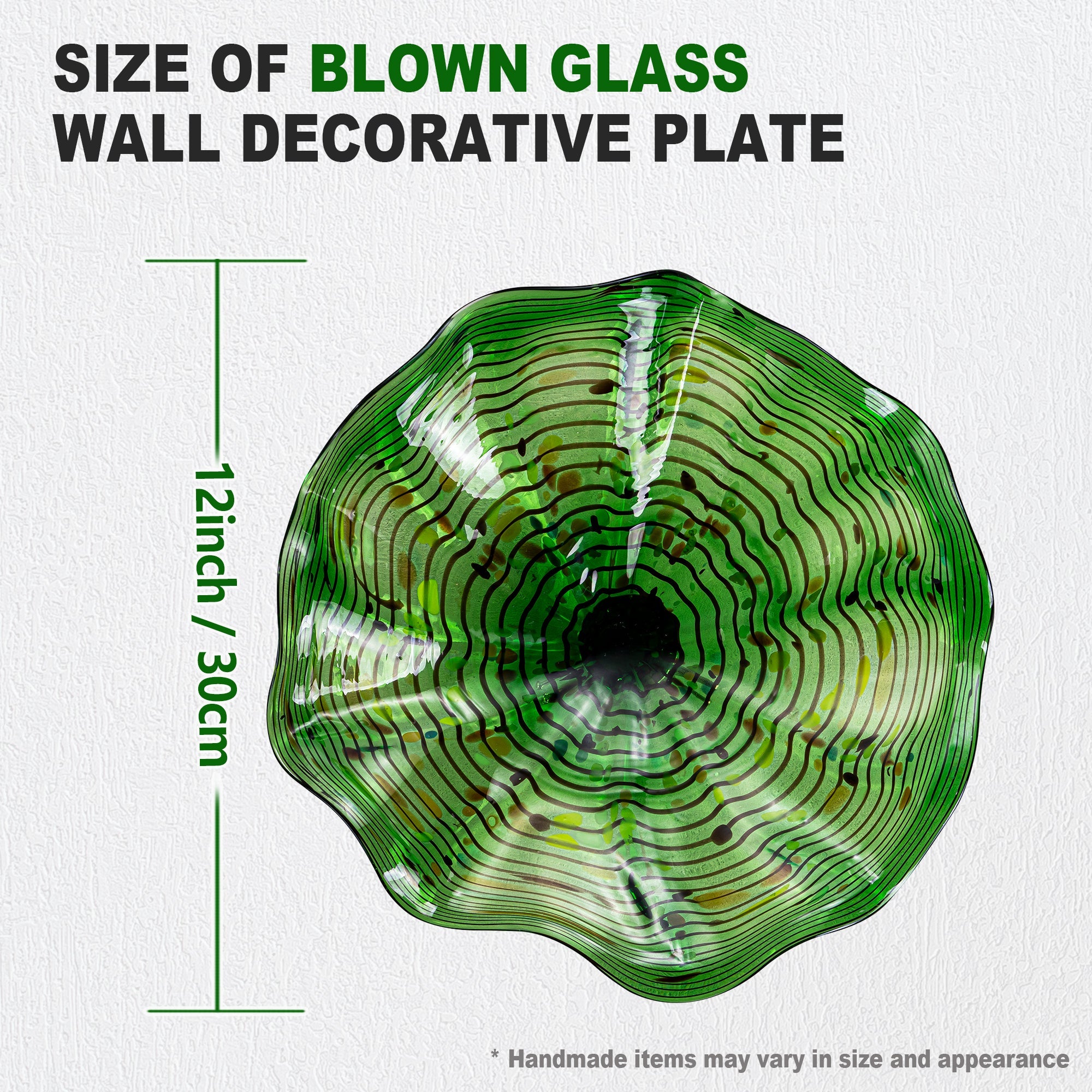 Hand Bowls Glass Green Dot Murano Art Glass Wall Decor Plate D12inches Zweitbild