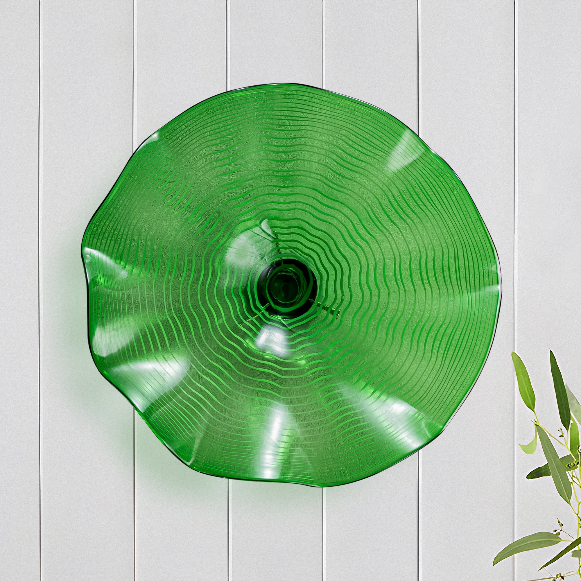 Hand Bowls Glass Green Dots Murano Art Glass Wall Decor Plate D12inches - BeyPan