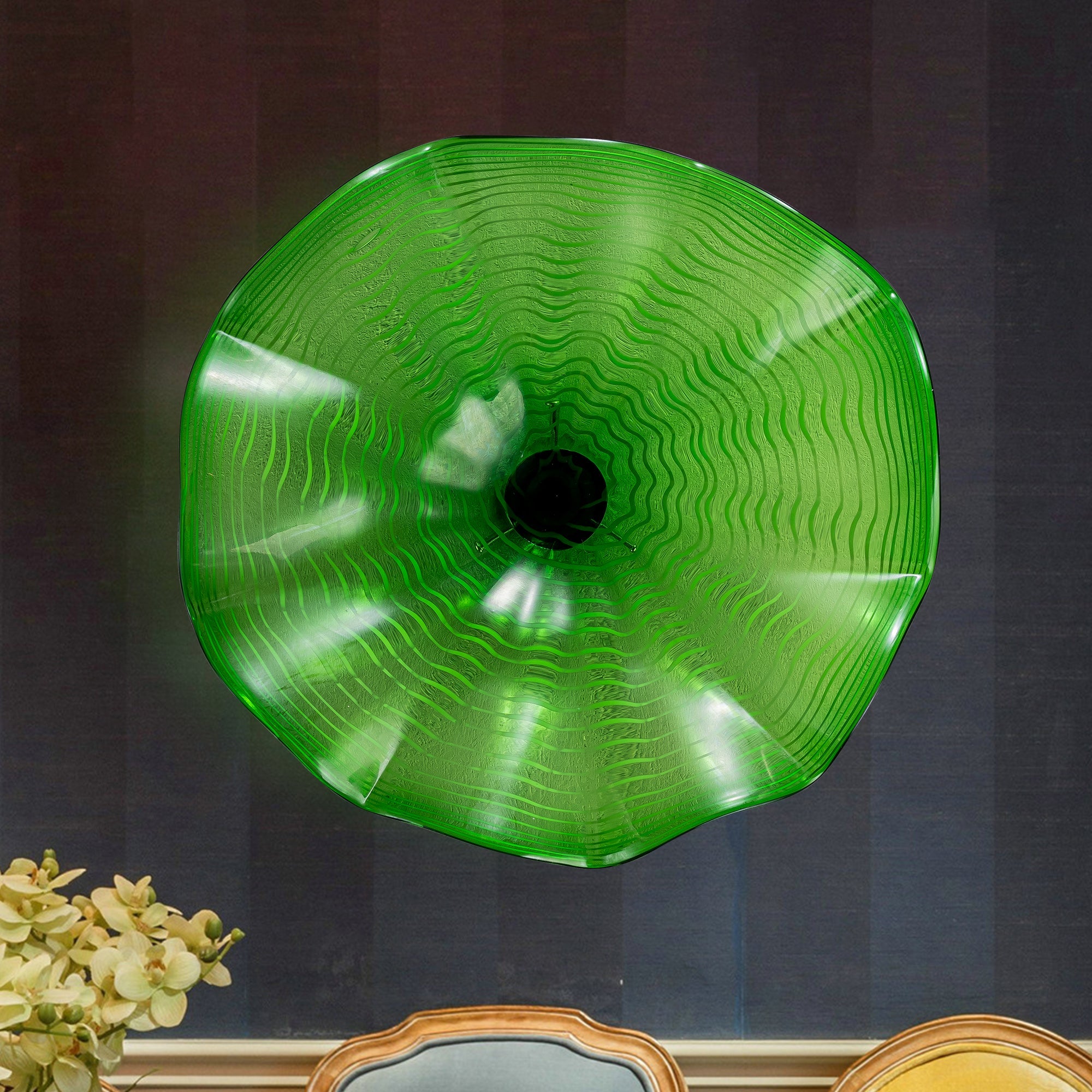 Hand Bowls Glass Green Dots Murano Art Glass Wall Decor Plate D12inches - BeyPan