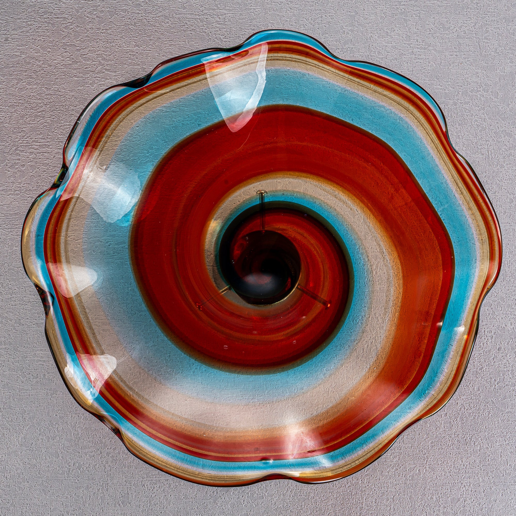 Hand Bowls Glass Red Cyan Blue Kaleidoscope Murano Art Glass Wall Decor Plate D12inches - BeyPan