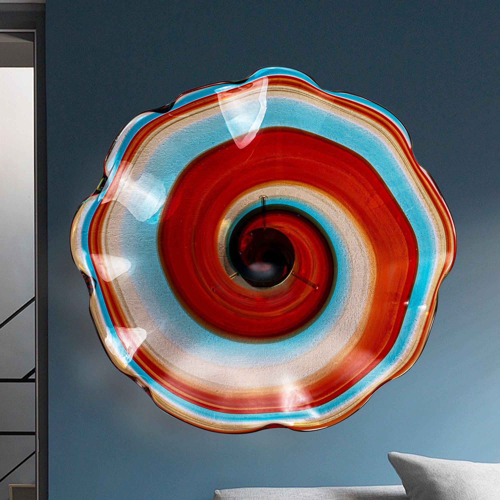 Hand Bowls Glass Red Cyan Blue Kaleidoscope Murano Art Glass Wall Decor Plate D12inches - BeyPan