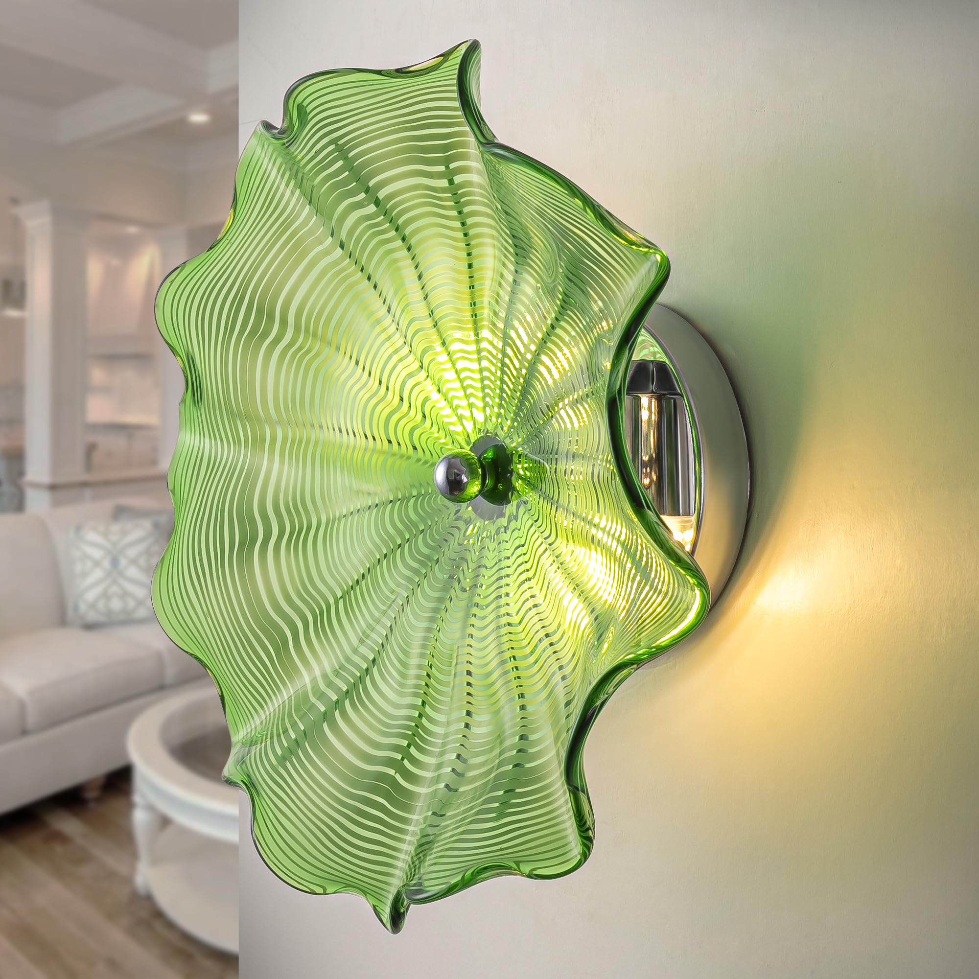 Hand Bowls Glass Wall Emerald Green Murano Chihly Style Art Glass Wall Decor Plate D12inches - BeyPan