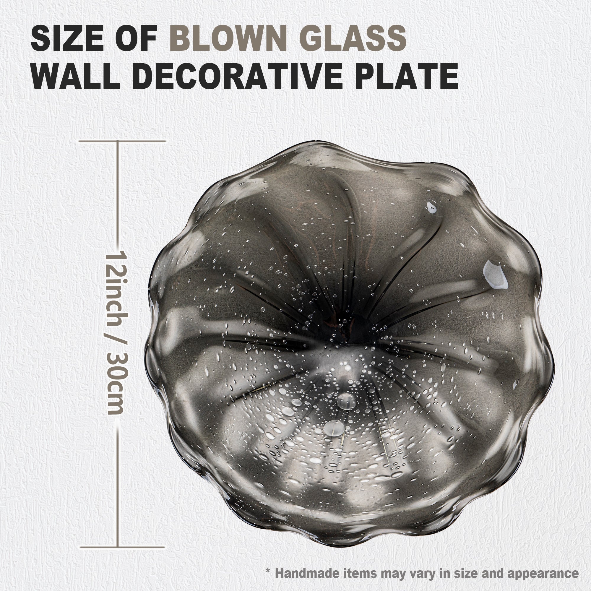 Hand Bowls Glass Wall Smoke Gray Murano Art Glass Wall Decor Plate D12inches Zweitbild