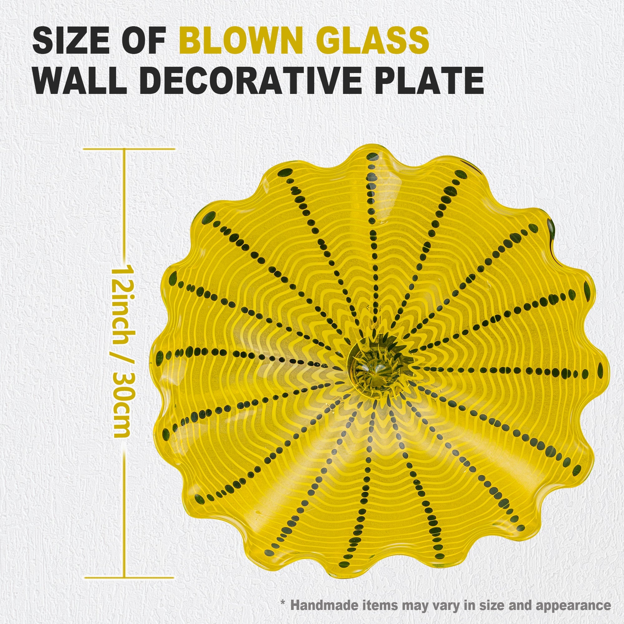 Hand Bowls Glass Yellow Murano Art Glass Wall Decor Plate D12inches - BeyPan