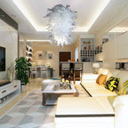 Icy Fantasy Murano Style Glass Chandelier - Hand-Blown Clear and Frosted White - BeyPan