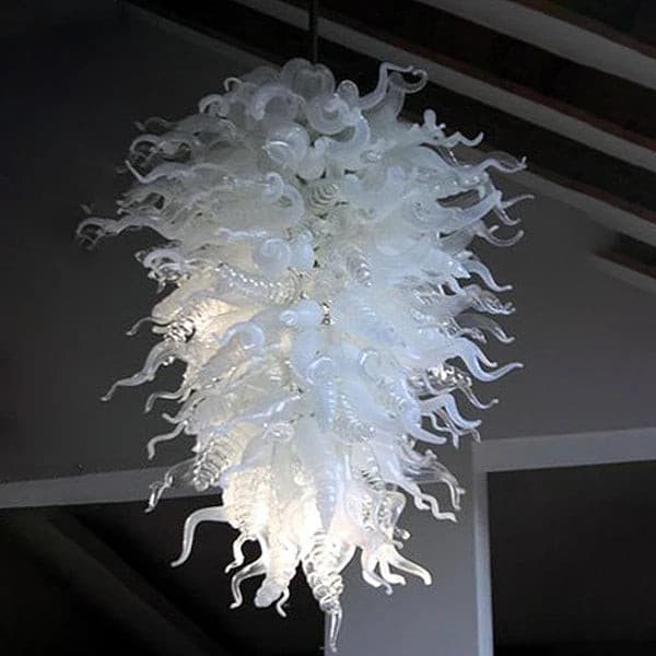 Icy Fantasy Murano Style Glass Chandelier - Hand-Blown Clear and Frosted White - BeyPan Hauptbild