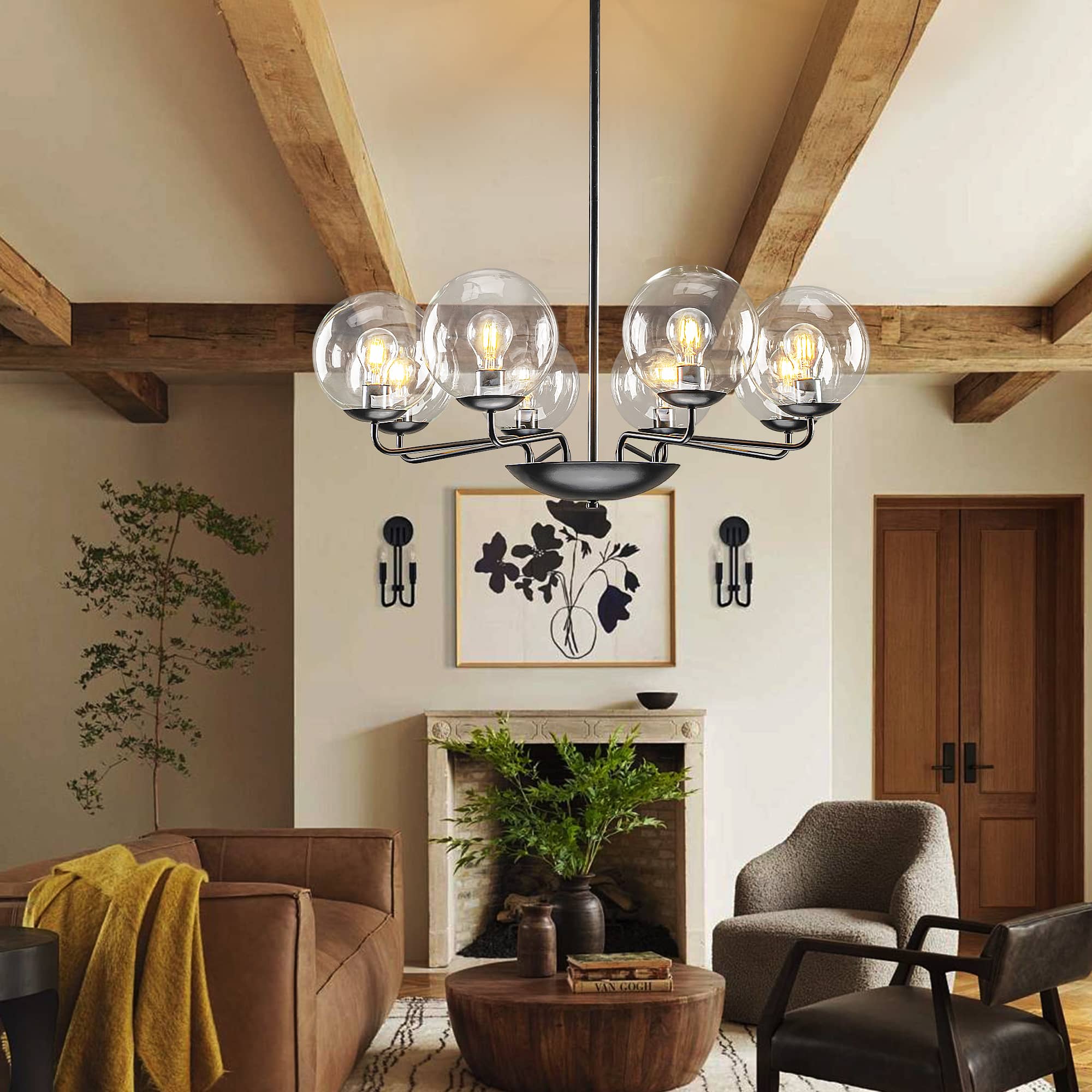 Industrial Candelabra Chandelier 8-Light Glass Ball Shade - BeyPan