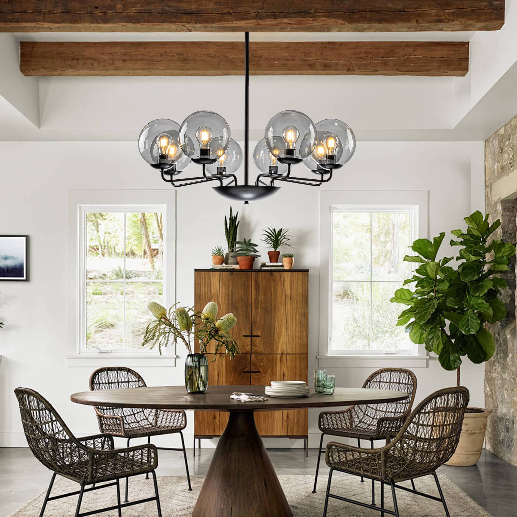 Industrial Candelabra Chandelier 8-Light Glass Ball Shade - BeyPan