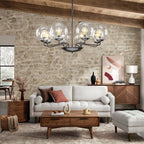 Industrial Candelabra Chandelier 8-Light Glass Ball Shade - BeyPan