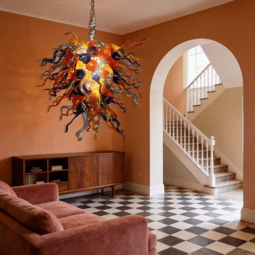 Kaleidoscope Multicolor Chihuly Style Blown Glass Chandelier – Murano Style Art Lighting - BeyPan