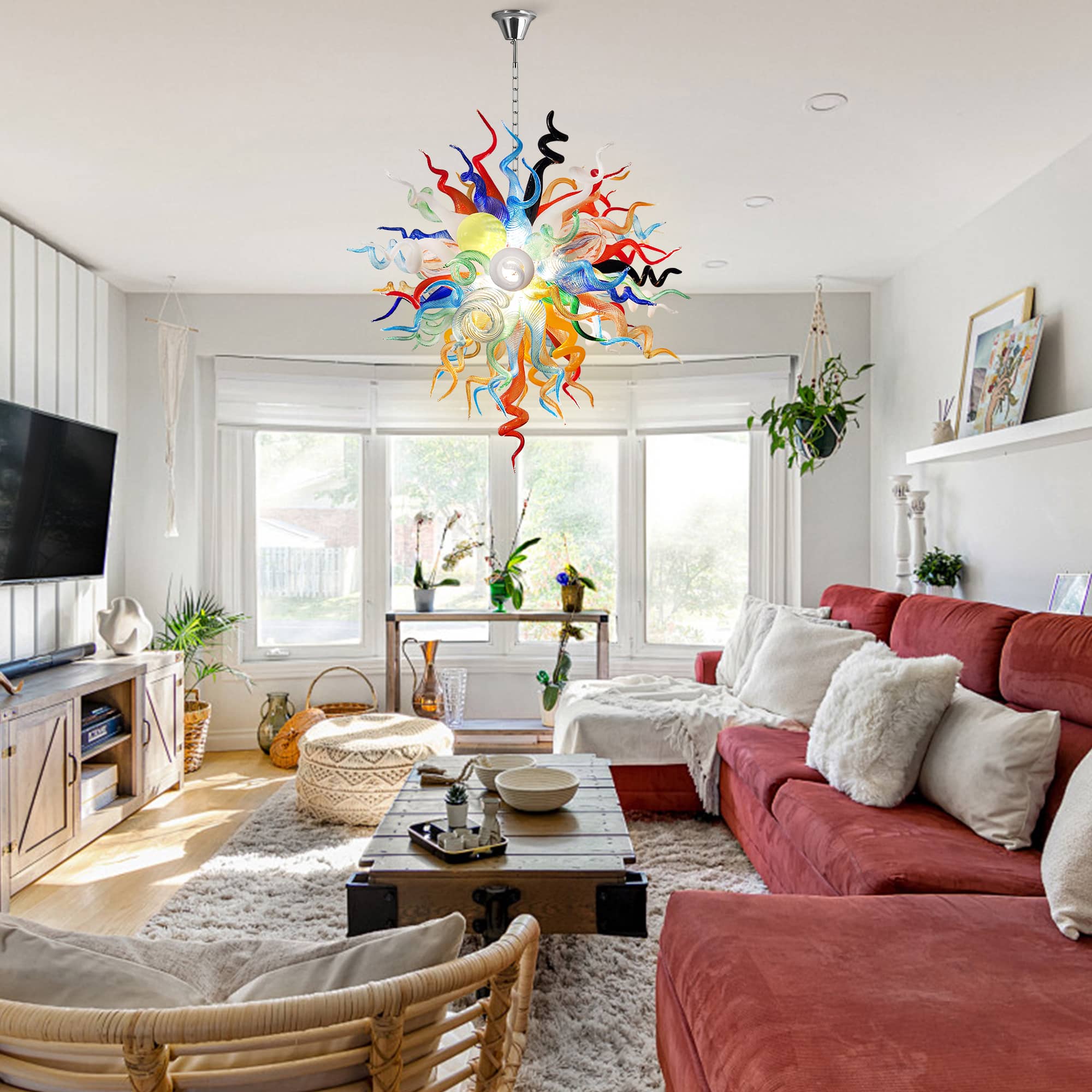 Kaleidoscope Rainbow Murano Style Blown Glass Chandelier - BeyPan