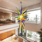 Large Murano Style Blown Glass Chandelier - Colorful Icicle Spikes Ceiling Light - D40" x H96" - BeyPan