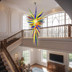 Large Murano Style Blown Glass Chandelier - Colorful Icicle Spikes Ceiling Light - D40" x H96" - BeyPan