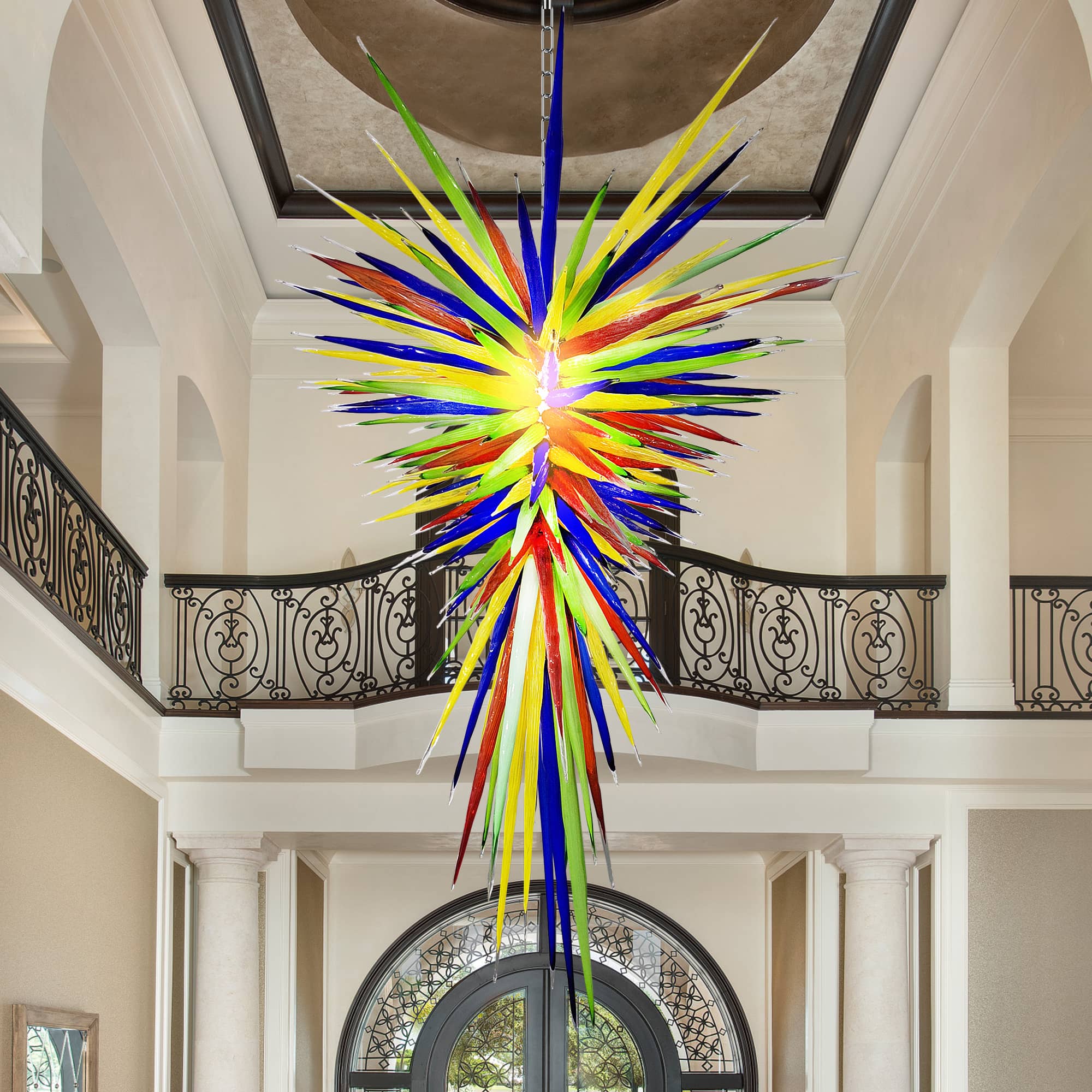Large Murano Style Blown Glass Chandelier - Colorful Icicle Spikes Ceiling Light - D40" x H96" - BeyPan Hauptbild